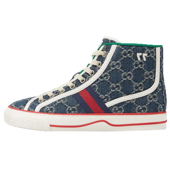 GUCCI Tennis 1977 High Top Denim Gg Print Women's