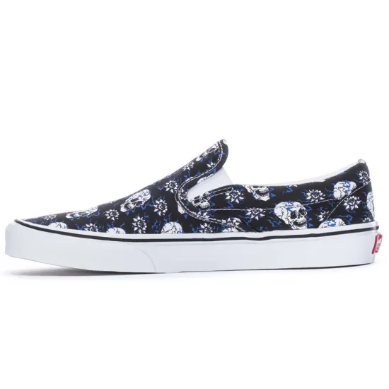 Vans Slip-on Skateboarding Shoes Unisex Low-top Blue And White Skull Print