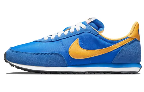 Nike Waffle Trainer 2 retro two-layer suede nylon shock-absorbing non-slip wear-resistant lightweight low-top casual running shoes men's blue yellow