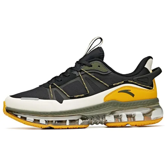ANTA Running Shoes Men Low-Top Black Ivory White/Ginger Yellow