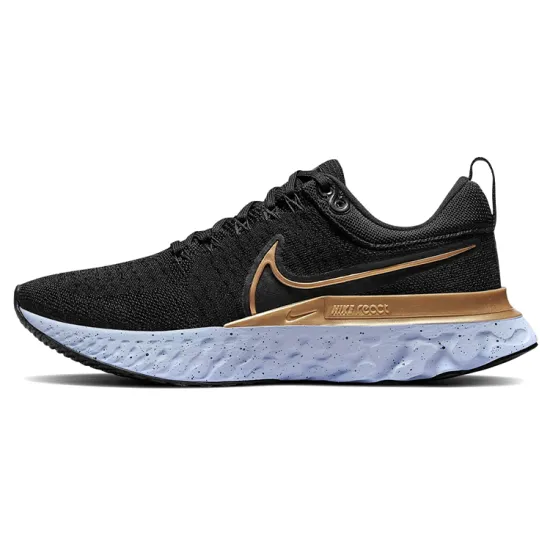 Nike React Infinity Run Flyknit 2 Black Metallic Gold Women's