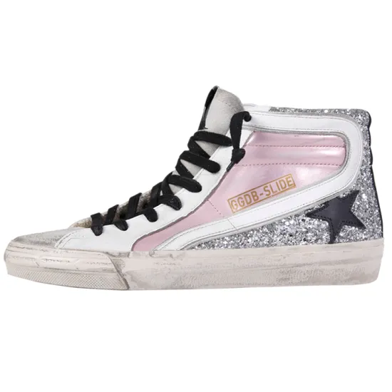 Golden Goose Slide Skateboard Shoes Women's High-Top White Pink/Silver