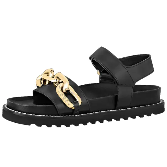 LOUIS VUITTON Paseo Flat Sandals 'Black GOld' Women's