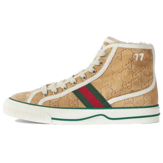 GUCCI Tennis 1977 High Gg Brown Suede Women's