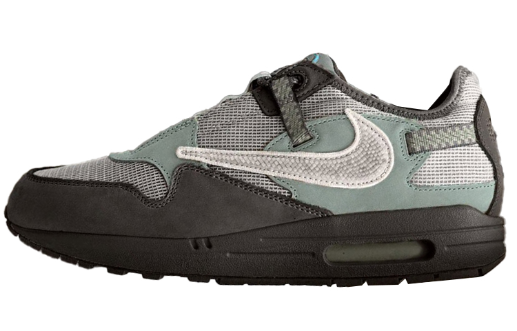 Travis Scott x Nike Air Max 1 Vintage Textile, Artificial Leather Low top Running Shoes Men's Blue Gray