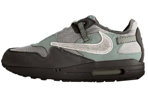 Travis Scott x Nike Air Max 1 Vintage Textile, Artificial Leather Low top Running Shoes Men's Blue Gray