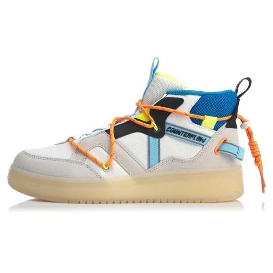 LINING CF Skateboard Shoes Men Mid-Top Gray White Blue