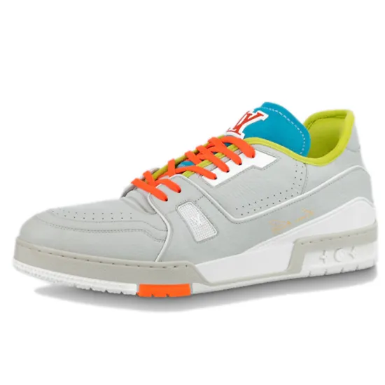 LOUIS VUITTON Trainer Skateboard Shoes Men Low-Top Gray Orange