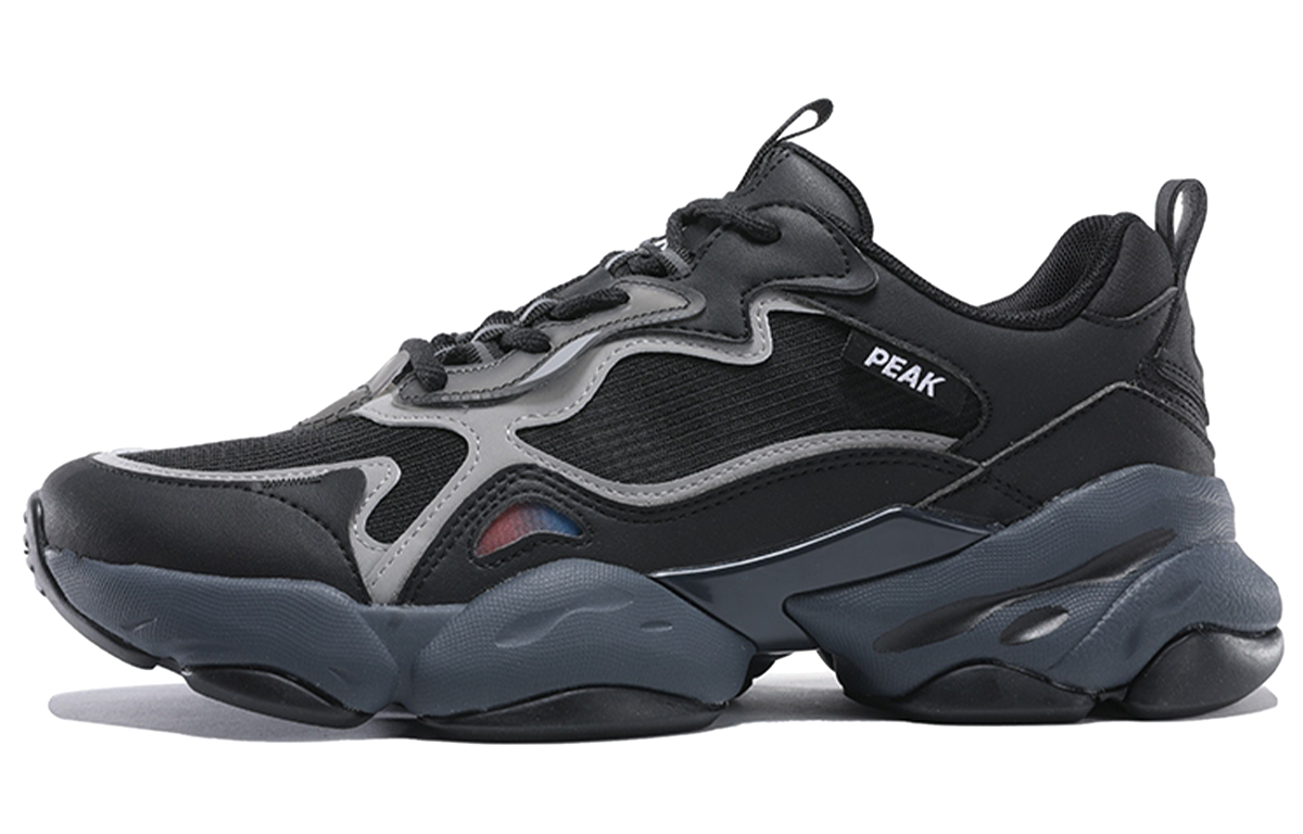 PEAK Vintage Textile, Synthetic Leather Cushioning Slip Resistant Abrasion Resistant Low top Running Shoes Men’s Black