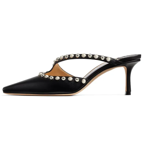 Jimmy Choo ROS 65 High Heel Slippers Closed Toe Slippers Women's Black