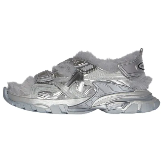 Balenciaga Track Sandal 'Fake Fur - Silver'