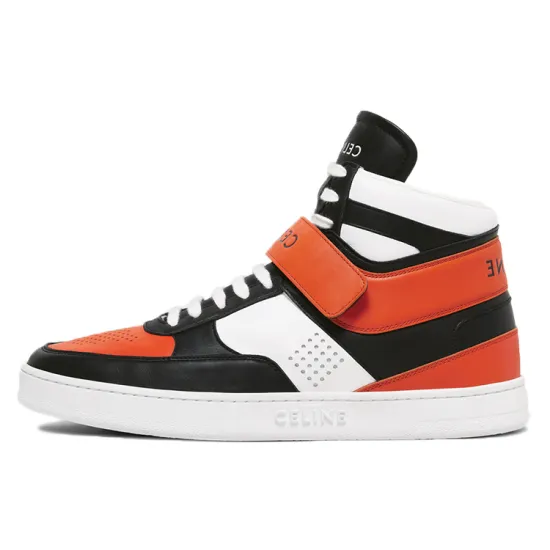 CELINE Skateboard Shoes Men Mid-Top Black White Orange Color