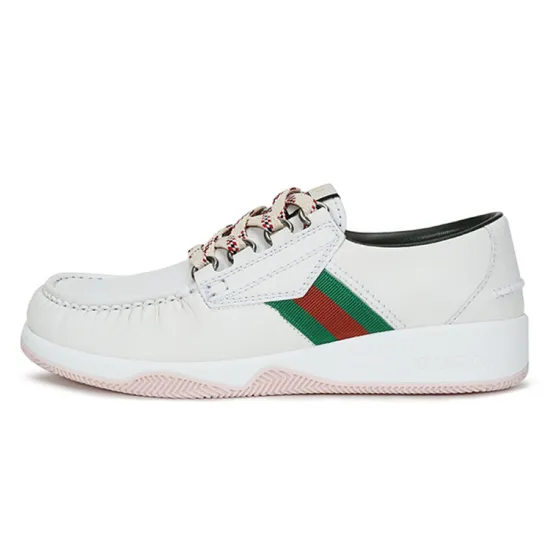 GUCCI Leather Web Lace Up Low 'White'