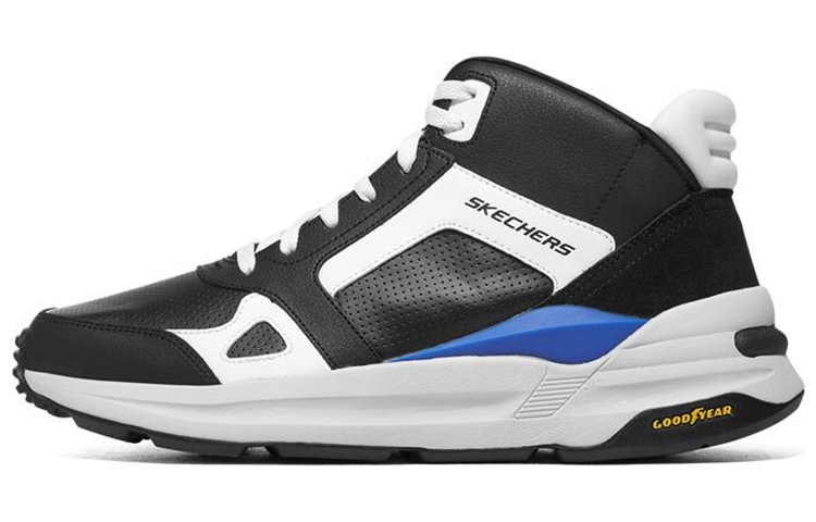 Skechers Global Jogger Leather Mid top Casual Shoes Men's Black Blue