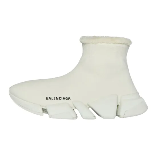 Balenciaga Speed 2.0 Recycled Knit Fake Fur Beige Women's