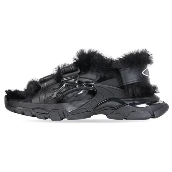 Balenciaga Track Sandal Fake Fur Black Women's