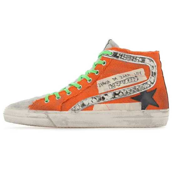 Golden Goose Slide Canvas Shoes Men High-Top Orange