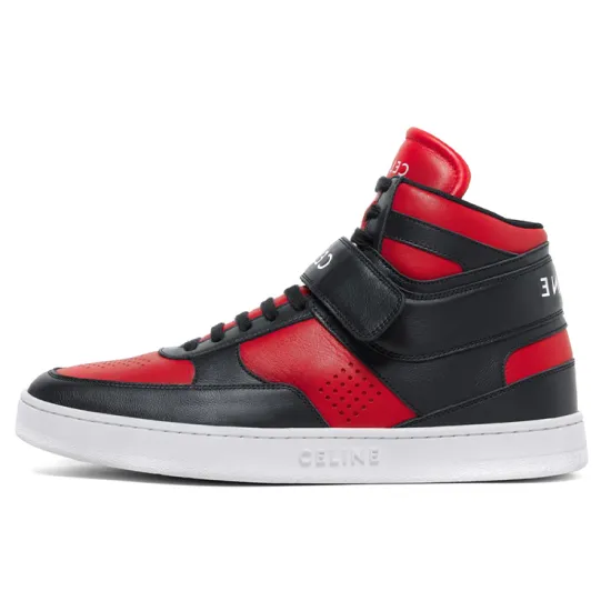 CELINE CT 03 Leather High Top Sneakers Red Black