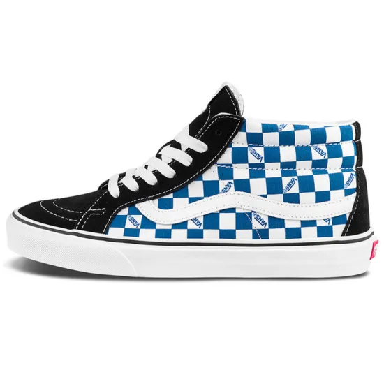 Vans SK8 Skateboarding Shoes Unisex Mid-top Blue And White Checkerboard