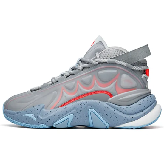 ANTA Casual Shoes Men Mid Top Light Gray/Medium Gray/Neon Bright Dark Red