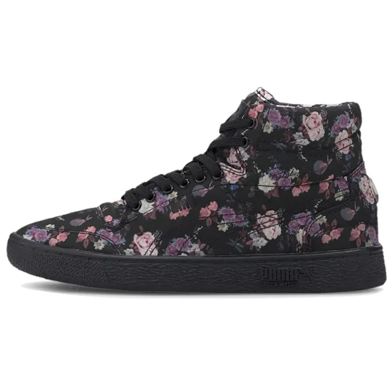 PUMA Ralph Sampson Skateboarding Shoes Women's High-top Black Flowers