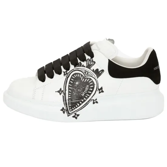 Alexander McQueen Leather Heart Logo Lace Up Oversized Sneakers 'White Black' Women's