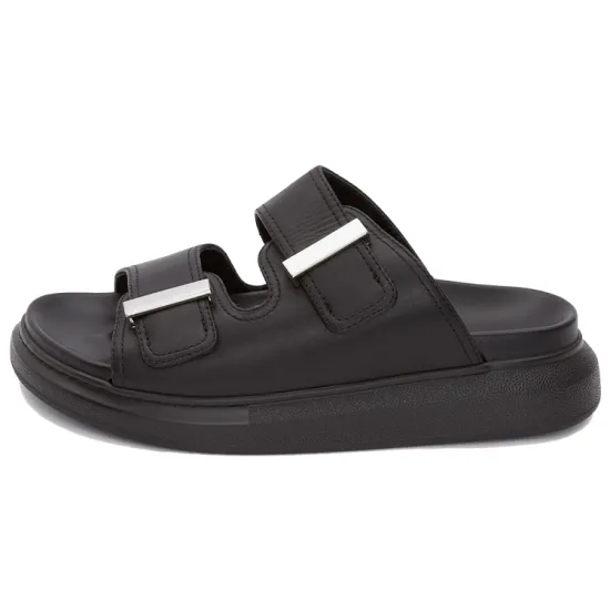 Alexander McQueen Hybrid Buckled Rubber Sandals Black Silver Women's