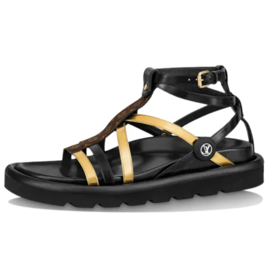 LOUIS VUITTON Pillow Pool Comfort Strap Sandals Women's Black Gold