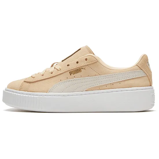 PUMA Suede Series Skateboard Shoes Women's Low-Top Khaki/White/Gold