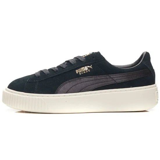 PUMA Suede Skateboarding Shoes Women's Low-top Black/White/Gold