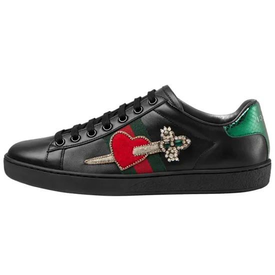 GUCCI Ace Skateboard Shoes Women's Low-Top Black/Red/Green