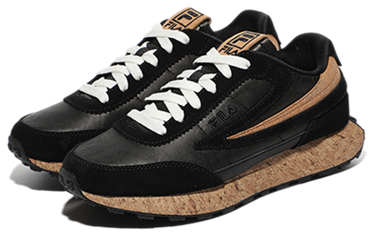 FILA Split Suede Low top Running Shoes Unisex Black Brown Korean Style
