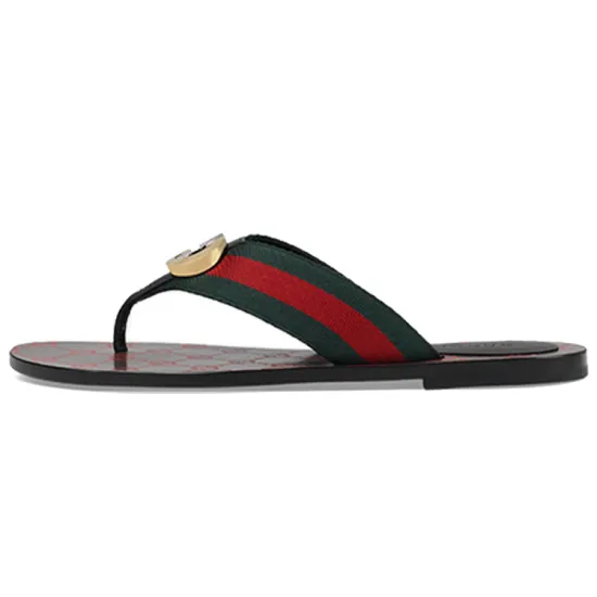 GUCCI Web Thong Sandal Black Leather Women's
