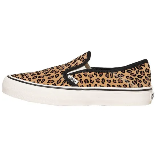 Vans Slip-on Skateboarding Shoes Unisex Low-top Brown Leopard Print