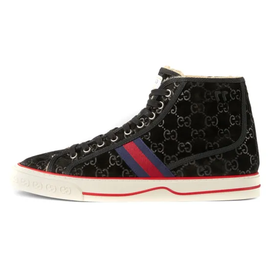 GUCCI Tennis 1977 Skateboard Shoes Men High-Top Black/Red