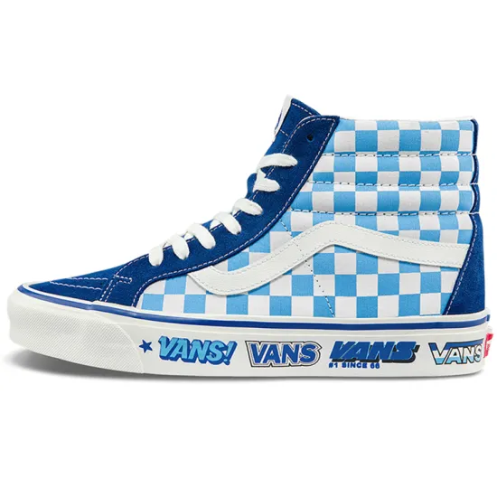 Vans SK8 Skateboarding Shoes Unisex High-top Blue And White Checkerboard