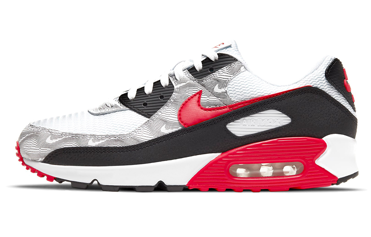 Nike Air Max 90 round toe lace-up mesh fabric synthetic leather low-top running shoes men's white black red