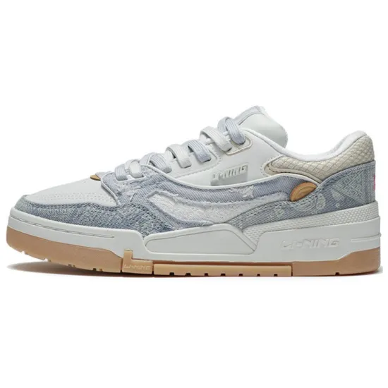 LINING 001 BTC Skateboard Shoes Women's Low-Top Pale White/Ivory Blue