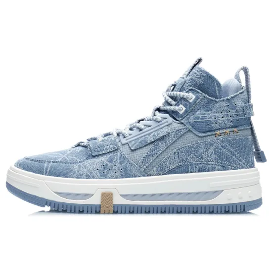 LINING Xingchuan Skateboard Shoes Men High-Top Soft Gray Blue