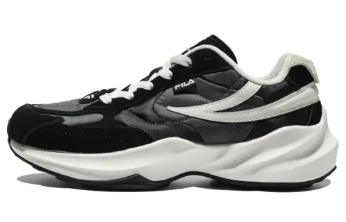 FILA Tribal Race Textile, Synthetic Leather Low top Running Shoes Unisex Black White Korean Style