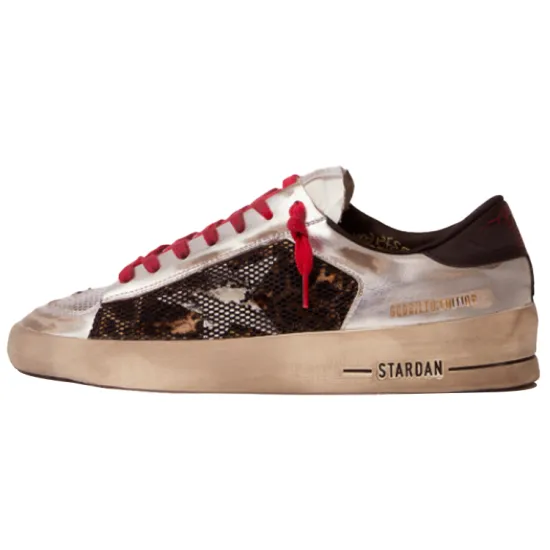Golden Goose Stardan Skateboard Shoes Women's Low-Top Silver/Red Black/Beige