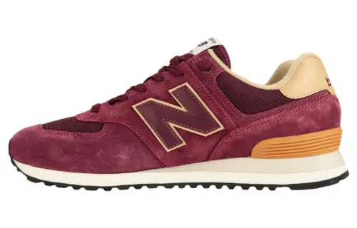 New Balance NB 574 Textile, Leather Athleisure Low top Running Shoes Men's Maroon Yellow