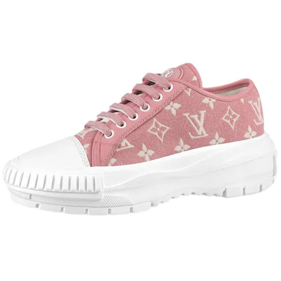 LOUIS VUITTON Squad Low Monogram Denim Rose Clair Pink White Women's