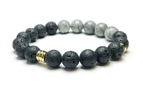 MOUNTAINS AND MANS Volcanic Stone, Map Stone, Titanium Steel Beaded Bracelets Unisex