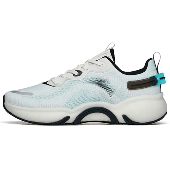 ANTA Running Shoes Men Low-Top Ivory White/Fluorescent Aqua/Black