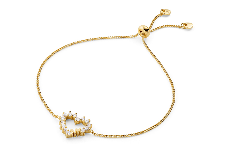 MICHAELKORS Michael Kors 925 silver bracelet for women, golden heart-shaped series, sparkling diamonds, gift to friends