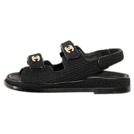 CHANEL Dad Sandal Black Knit Women's
