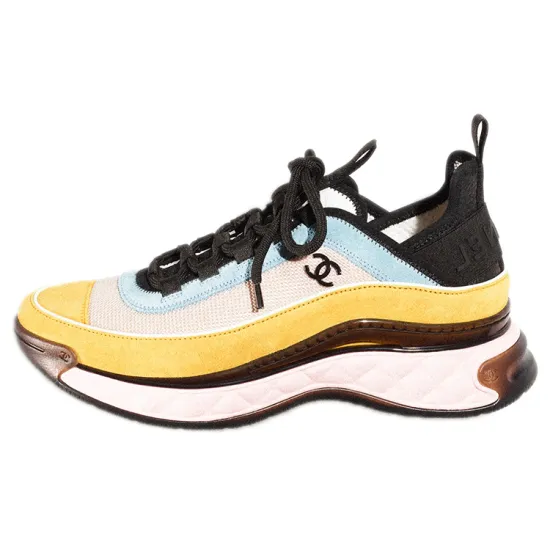 CHANEL Casual Shoes Women's Low-Top Light Beige/Yellow/Light Blue
