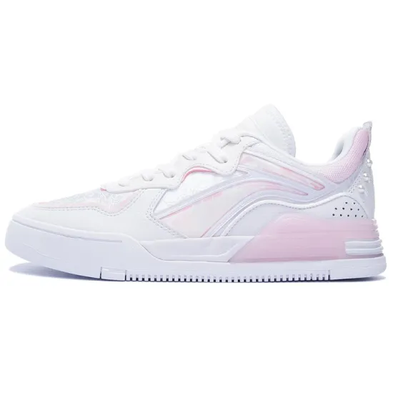 LINING Wave Skateboard Shoes Women's Low-Top Standard White/New Light Pink