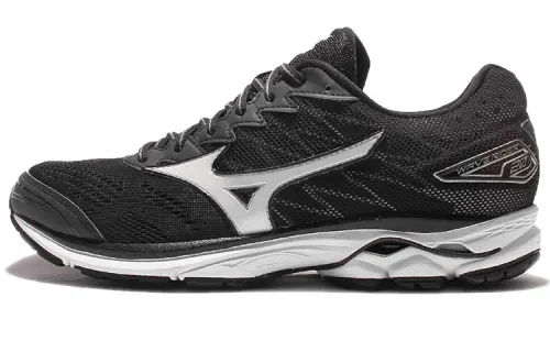 Mizuno Wave Rider 20 Fabric Slip Resistant, Abrasion Resistant, Breathable Low top Running Shoes Men's Black White